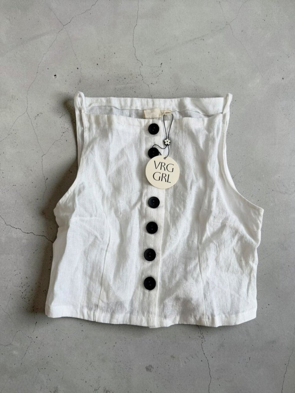 VRG GRL White Linen Button Tank Top Size 10 NEW NWT